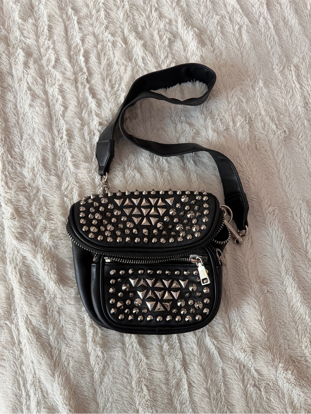 Studded Black Crossbody Bag with Silver Hardware